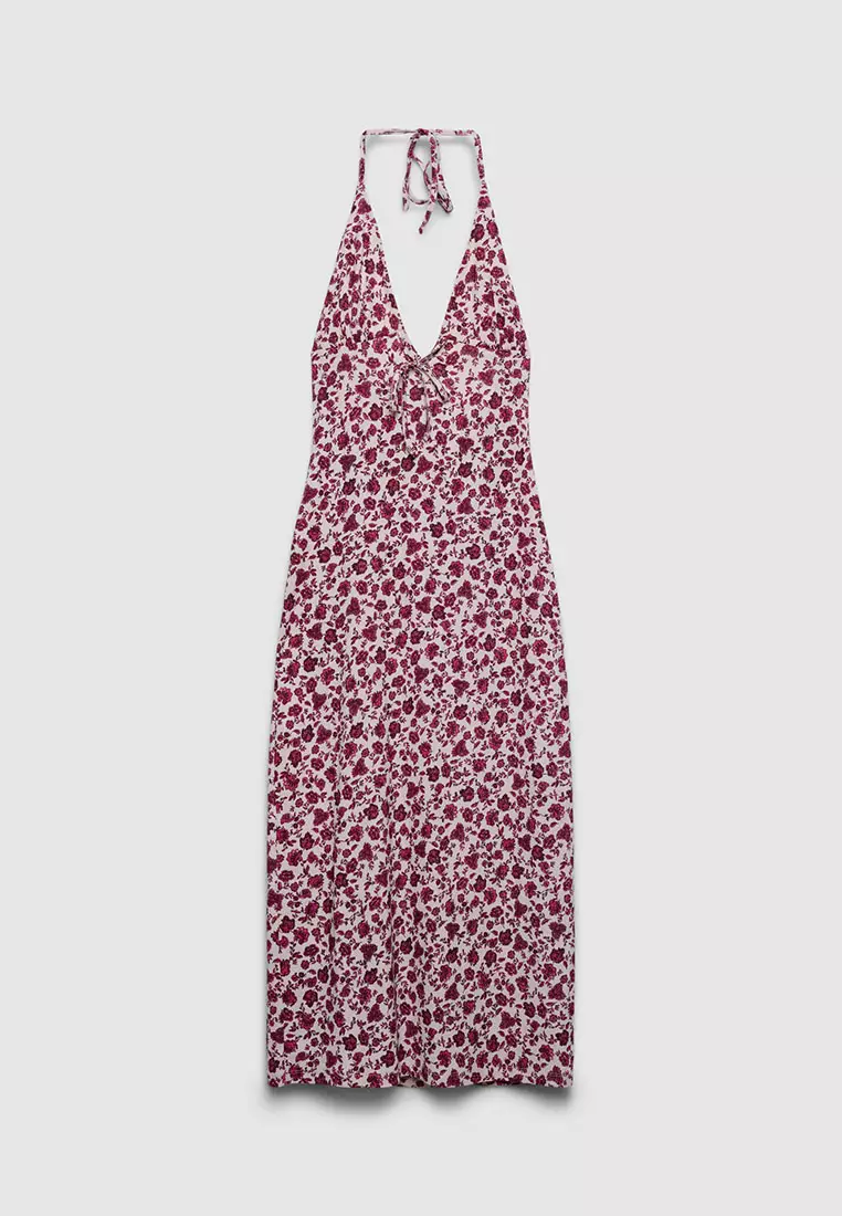 Women's Mini Flower Design Halter Midi Dress