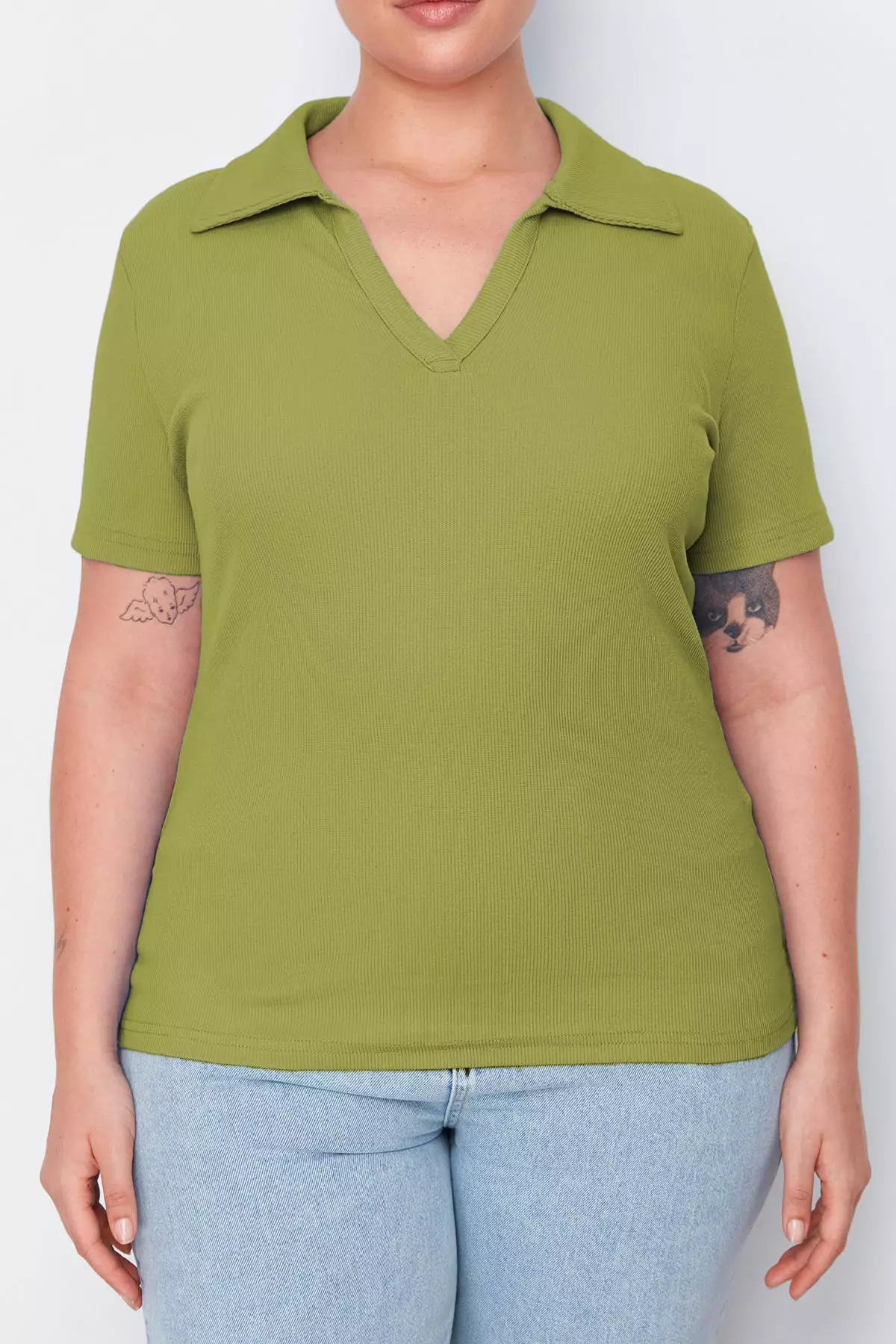 Plus Size Rib Polo Top