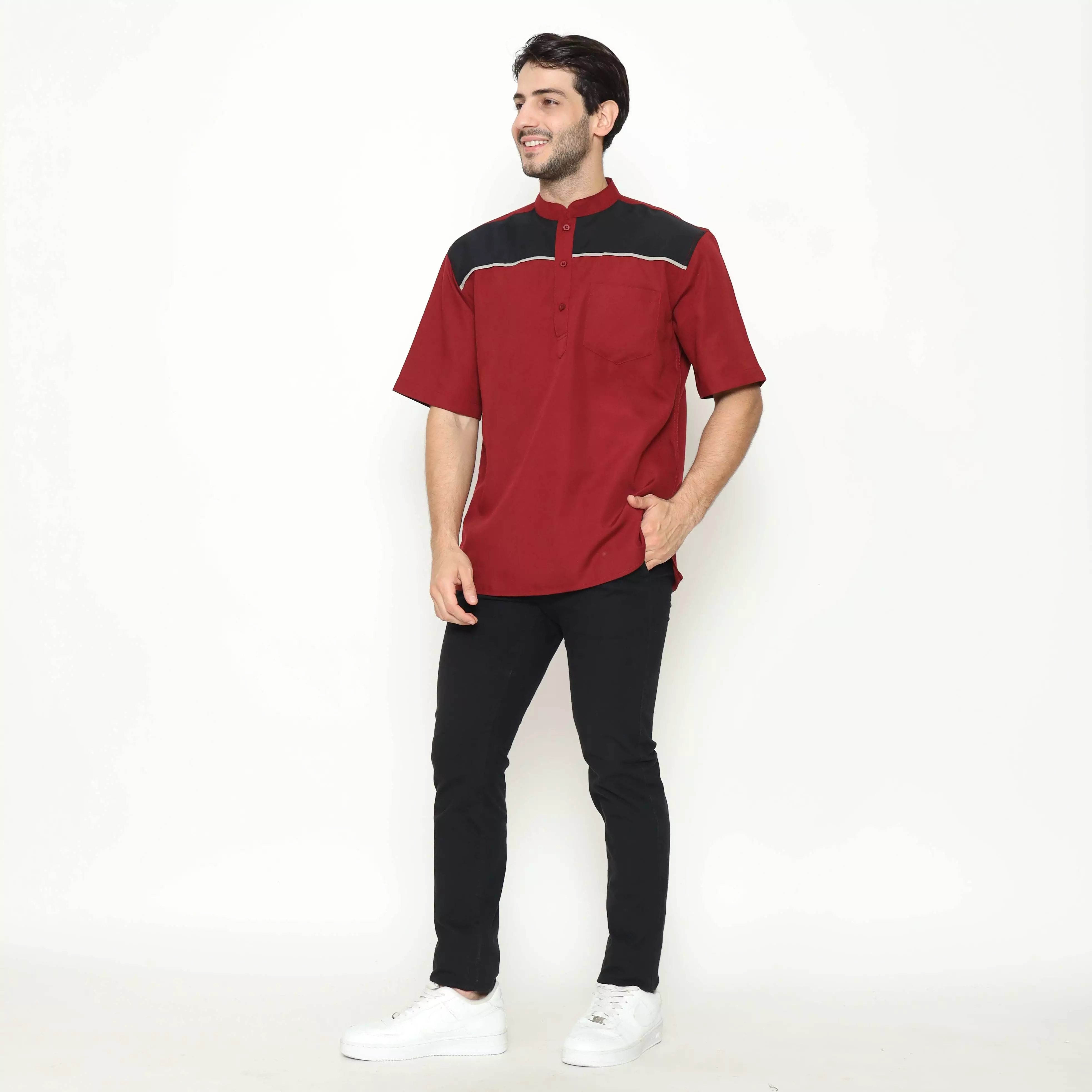 AMK Kemeja Koko Pria Lengan Pendek KK BB 002 S/s Cap 6 Maroon