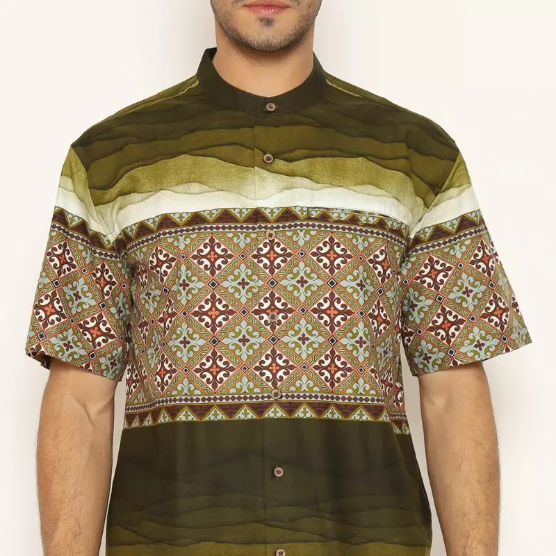 AMK Baju Koko Pria Printing Lengan Pendek KK THALIB S/S Olive