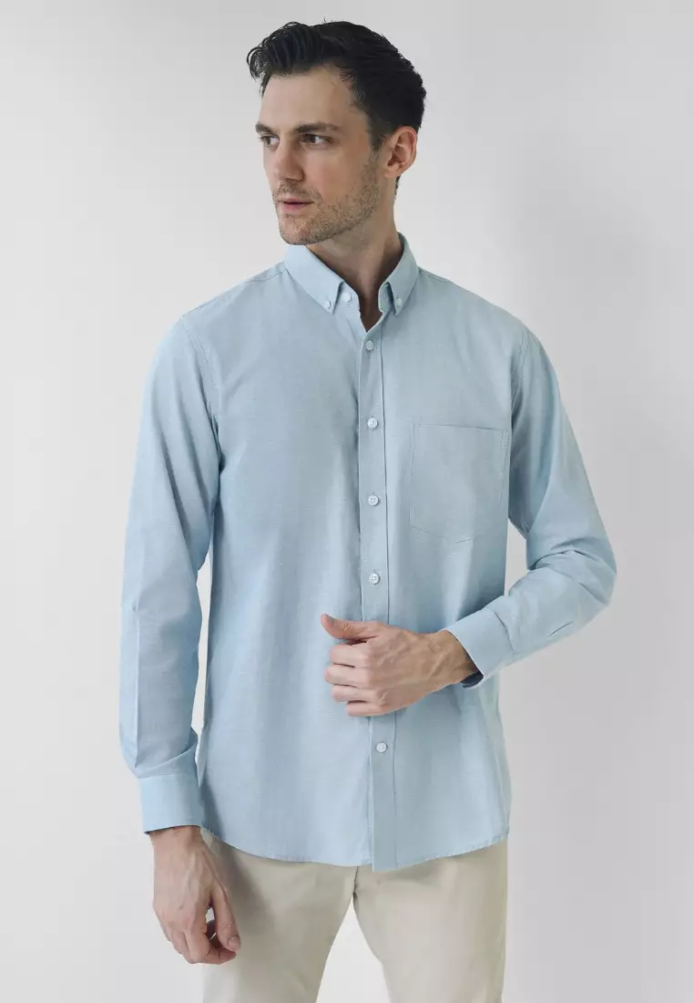 Jual Cotton Well Cotton Well Marc Long Sleeve Oxford Shirt Mineral Blue ...