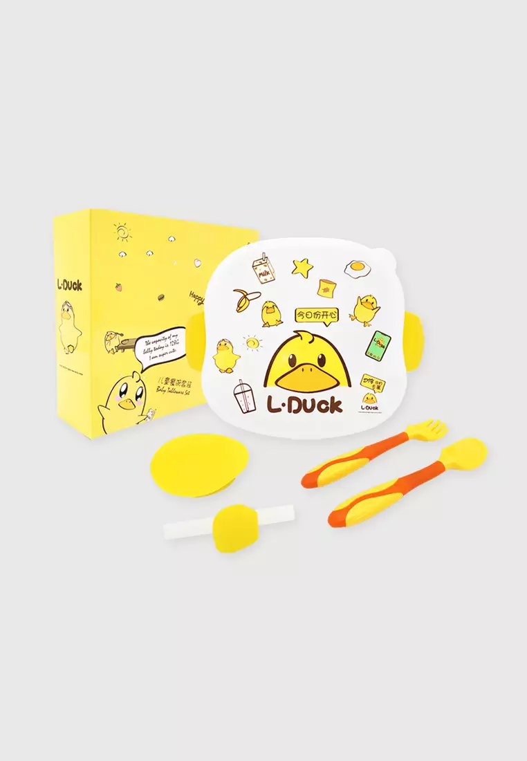 Wakakids Piring Makan Anak Set Kotak Makan Anti Slip BPA Free 7In1 Free Sticker Duck