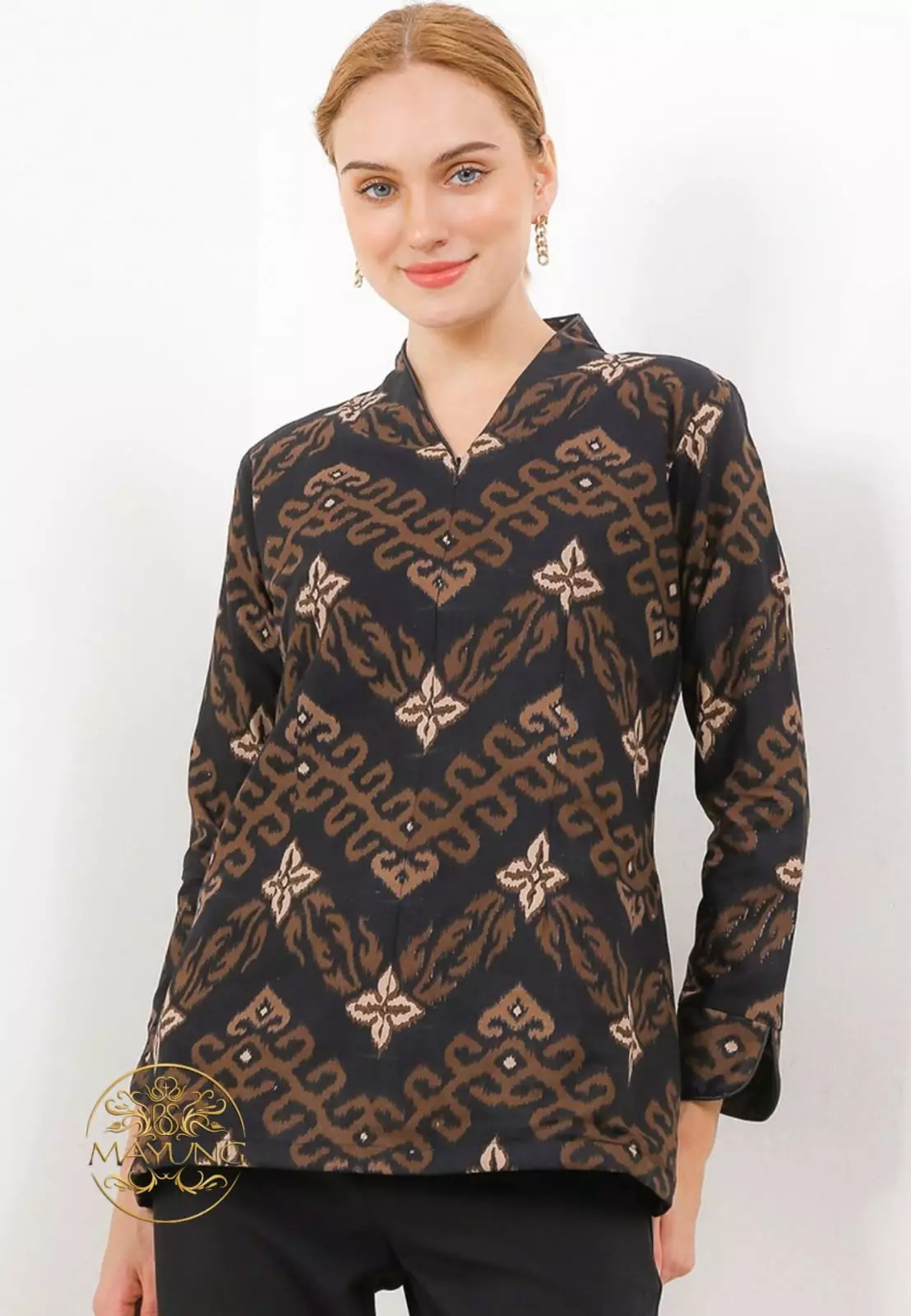 Blouse Batik Songket Coklat Premium Slimfit Elegant