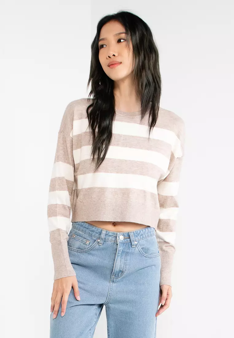 White long sleeve cropped sweater sale