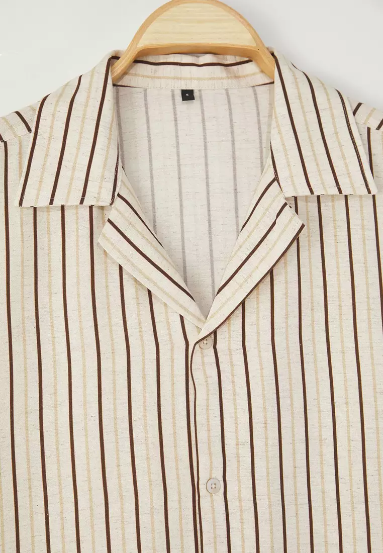 Ecru Oversize Fit Linen Blend Loose Fit Shirt TMNSS25GO00060