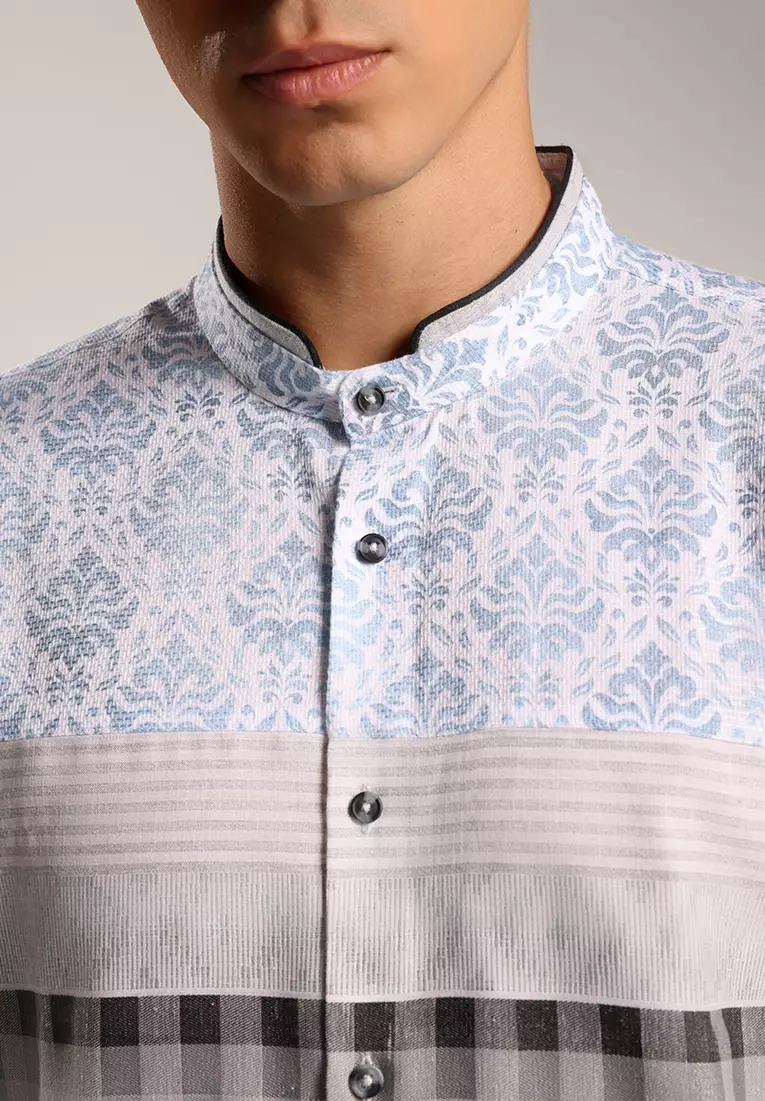 MOC Kemeja Koko Lengan Panjang Pria Quba - Grey