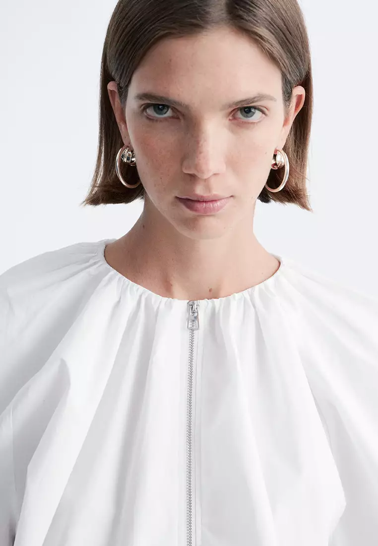 Cotton Poplin Zip-Front Blouse