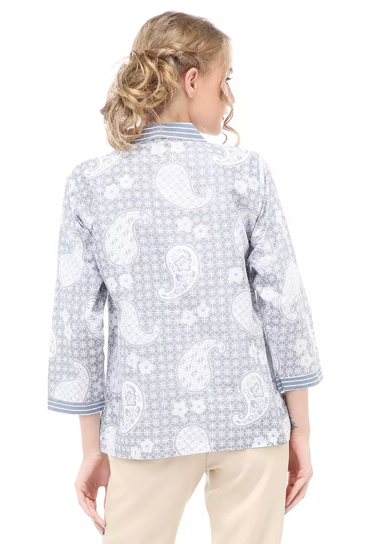 Lynelle Batik Wanita Bolero Lengan Panjang Motif Keong Material Cotton ORIGINAL - Blue