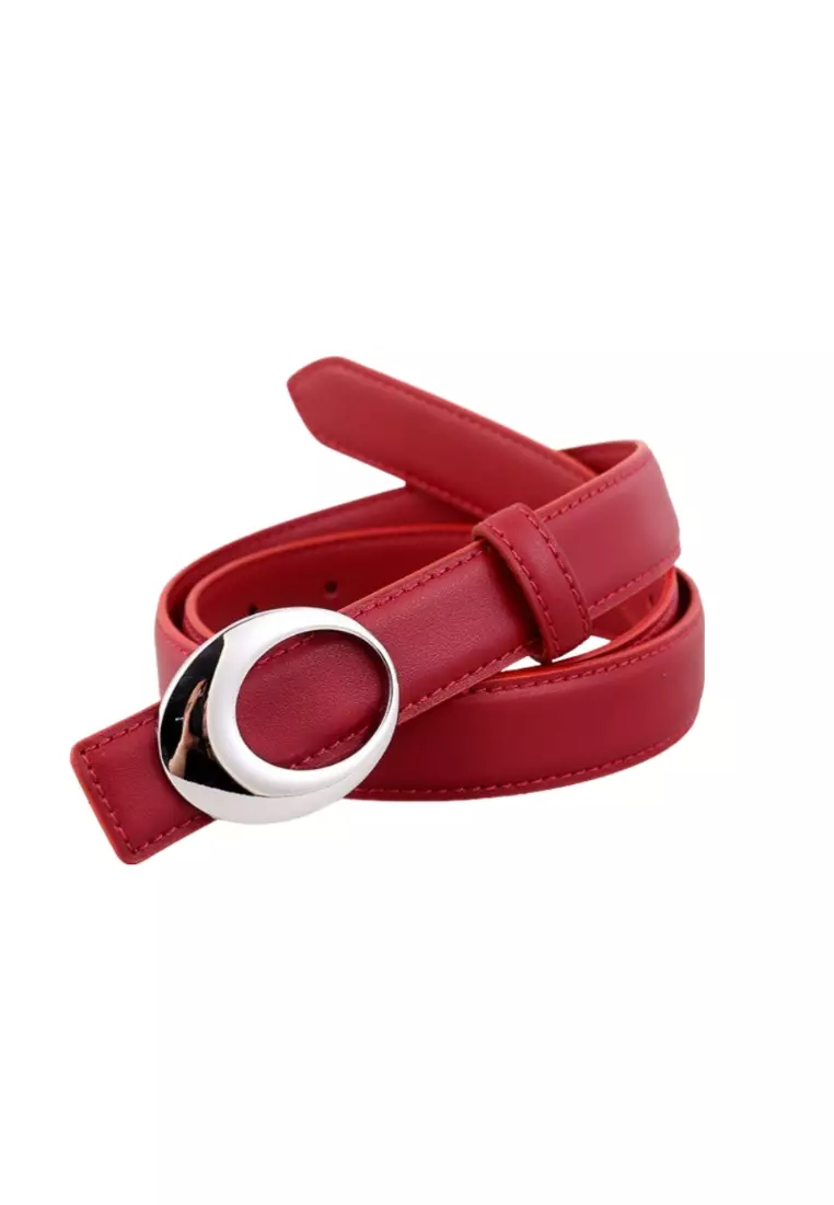 Genuine leather belt for women with vintage gold arc buckle decoration