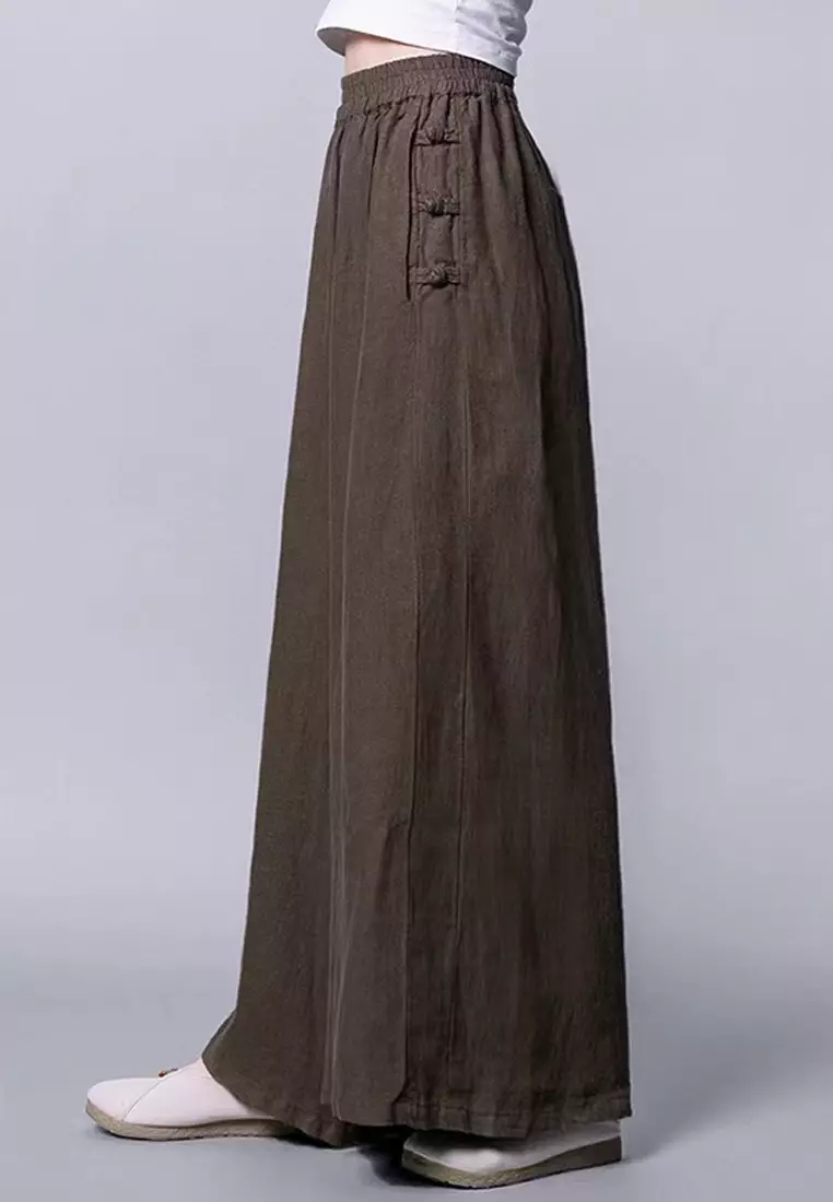 High Waist Cotton-flax Wide-legged Pants RZ9061