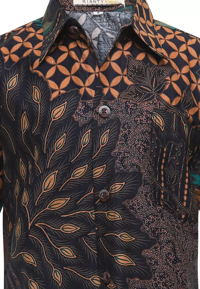 Baju Batik Anak Laki Laki Dirga Sogan Lengan Pendek