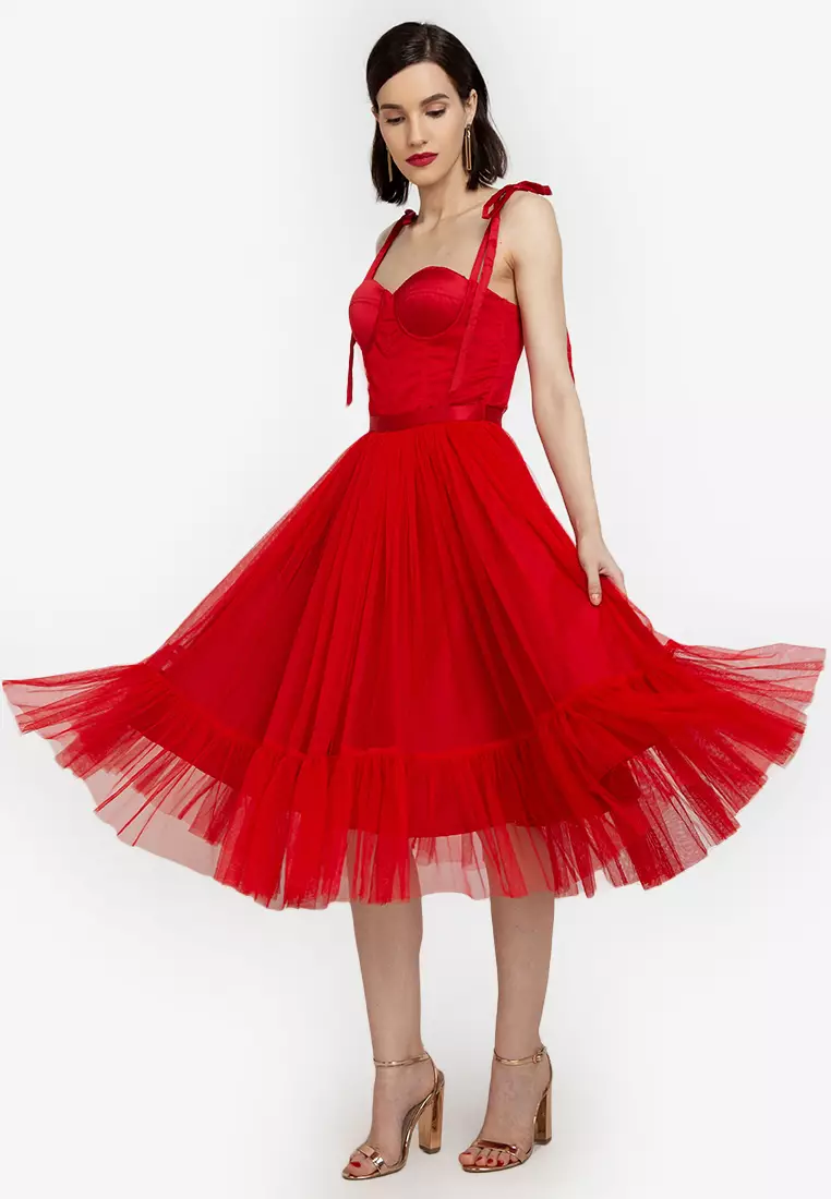 Grecia Bustier Sheer Tea-Length Dress