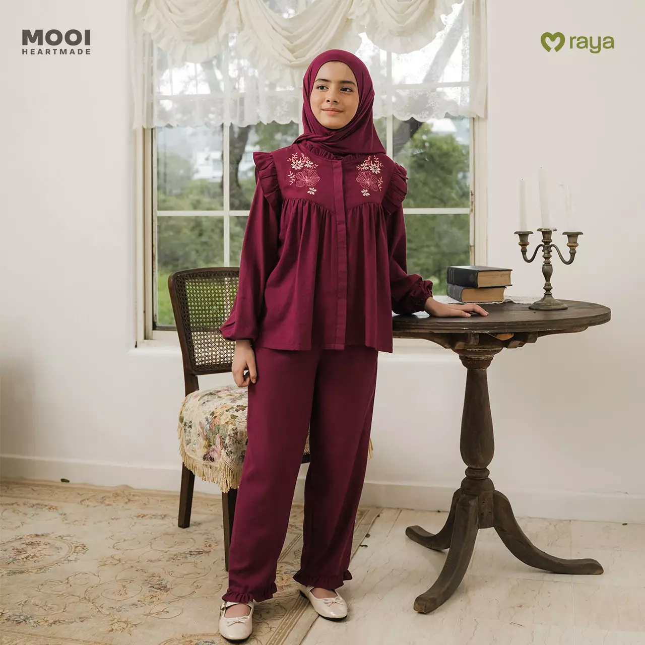 Mooi Setelan Anak Perempuan Raya Collection Hagia Tunik Set Basic Series 2026 - Brown Beige