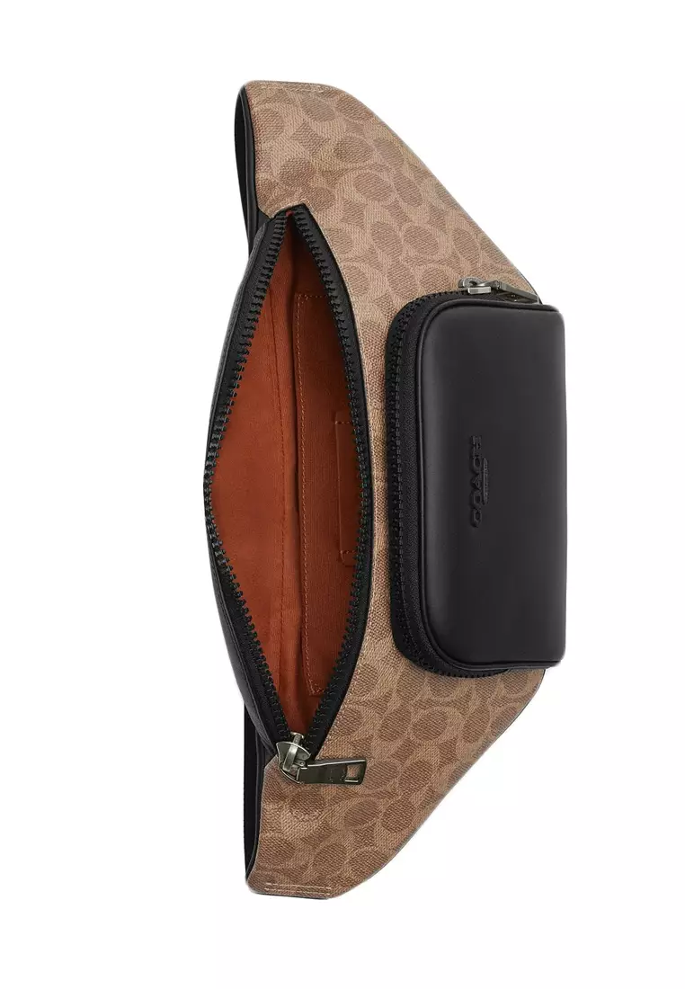 Mens Racer Belt Bag In Signature - Brown/Black