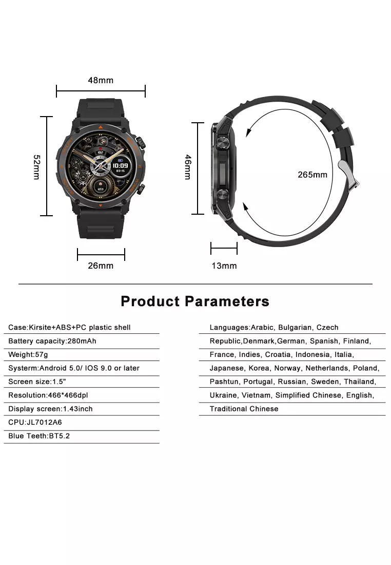 Smart Watch Z136 1.43inch Screen 123+ Sports Modes Health Monitoring Bluetooth Call Jam Pintar black