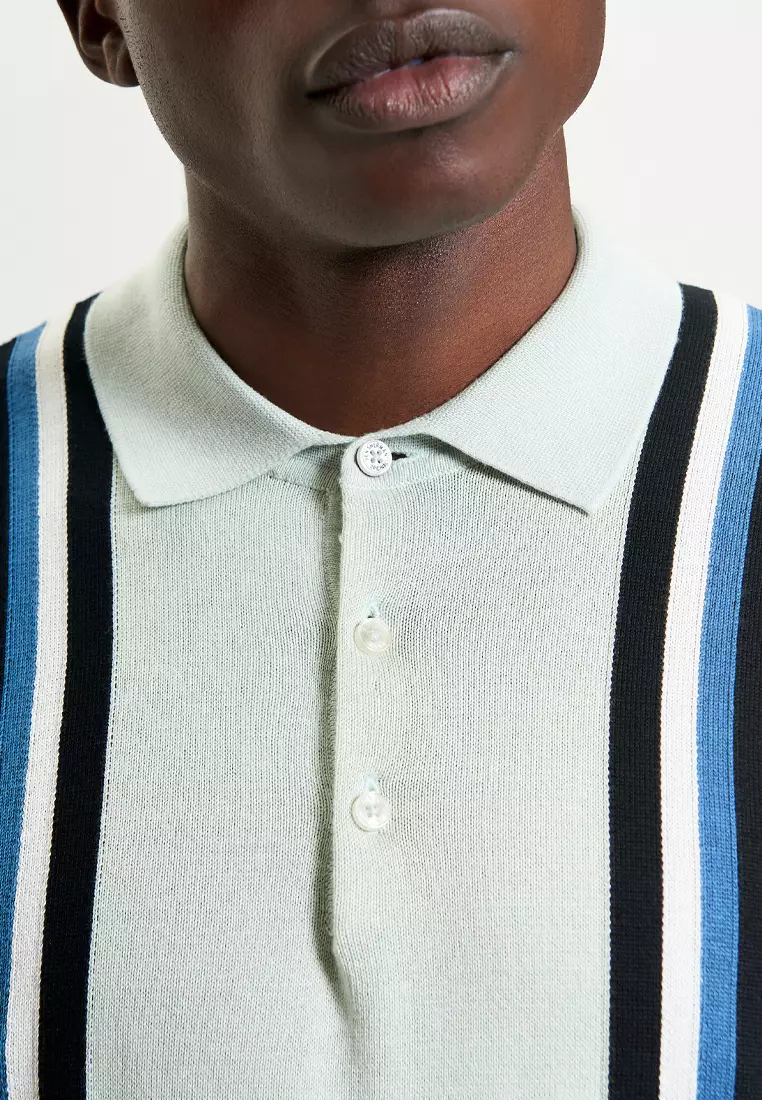 Vertical Stripe Knitted Polo Shirt