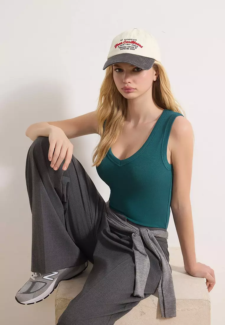 Petrol Fitted/Sleeveless Stretch Knit Tank Top Twoss25Al22
