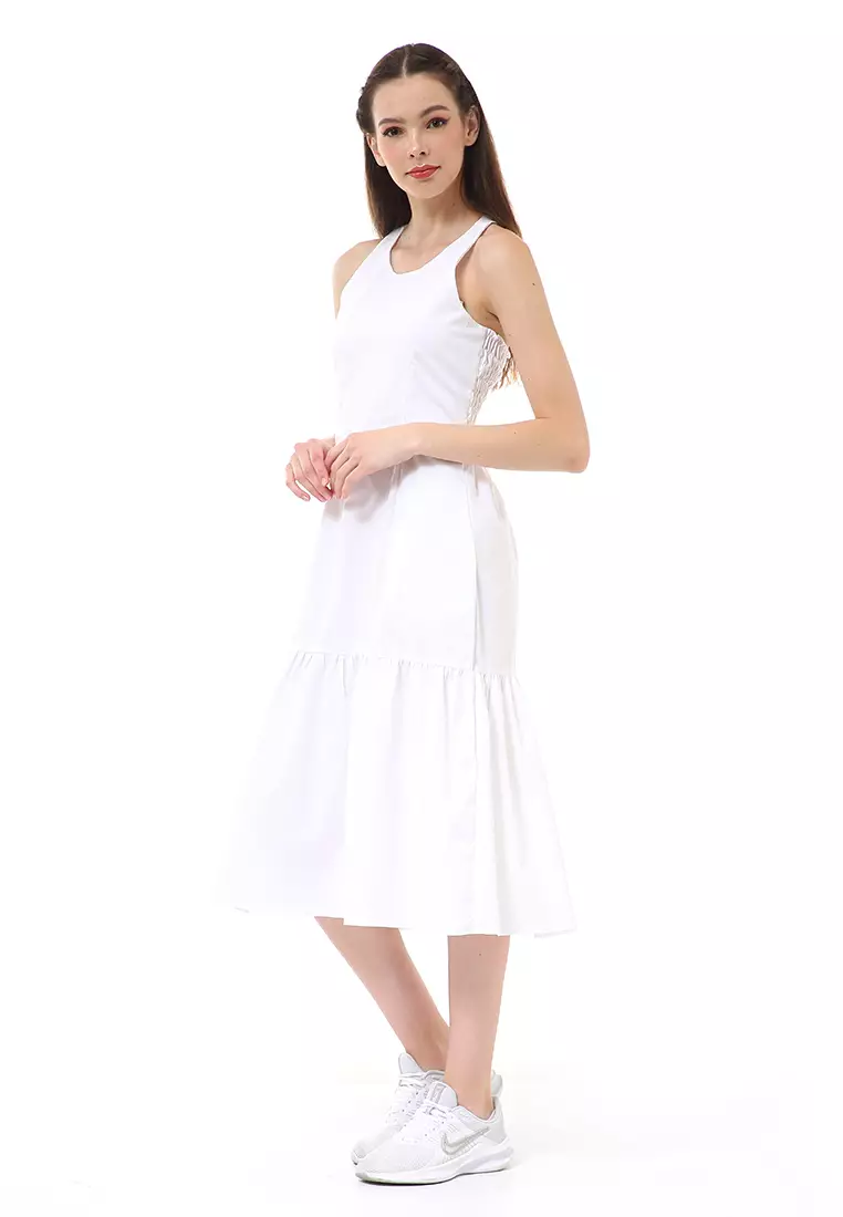 Rachel Midi Dress Wanita Tanpa Lengan Motif Polos Material Poplin ORIGINAL - White