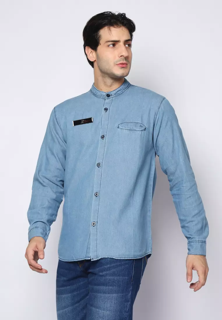 Kemeja Denim Glorys Krah Mandarin K-Bobok L/S Light Blue 182506