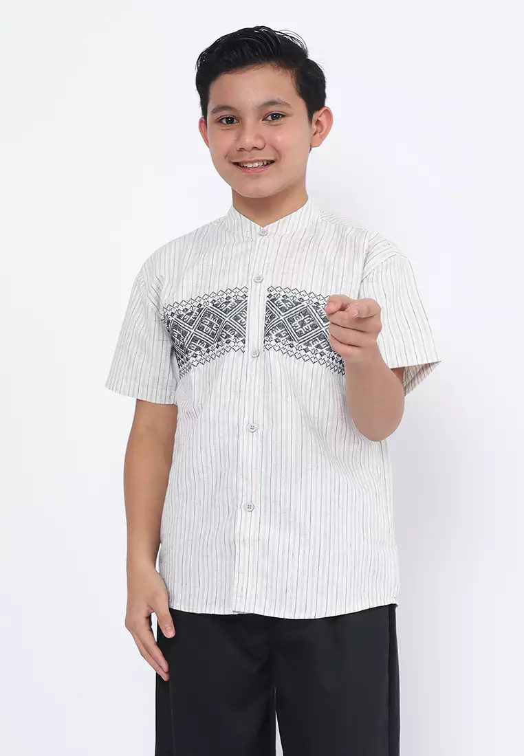 Baju Koko Set Anak Laki Garis Putih - MODERN