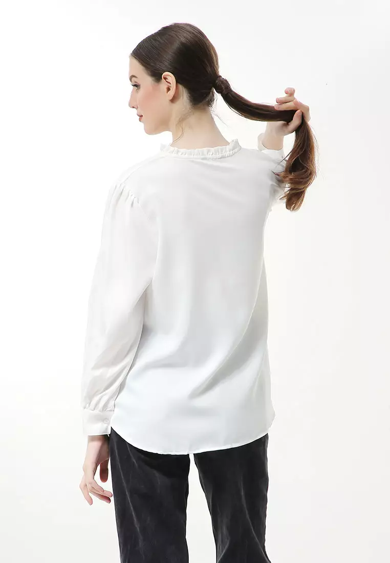 Vionka Kemeja Atasan Wanita Opnaisel Motif Polos - Broken White