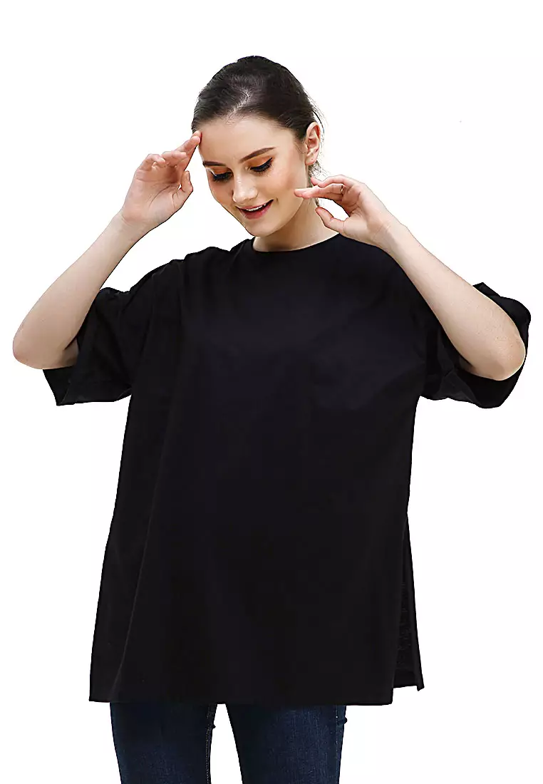 Fintan Tshirt Super Comfy Short Sleeve Design Simple And Casual Look Atasan Wanita - Black