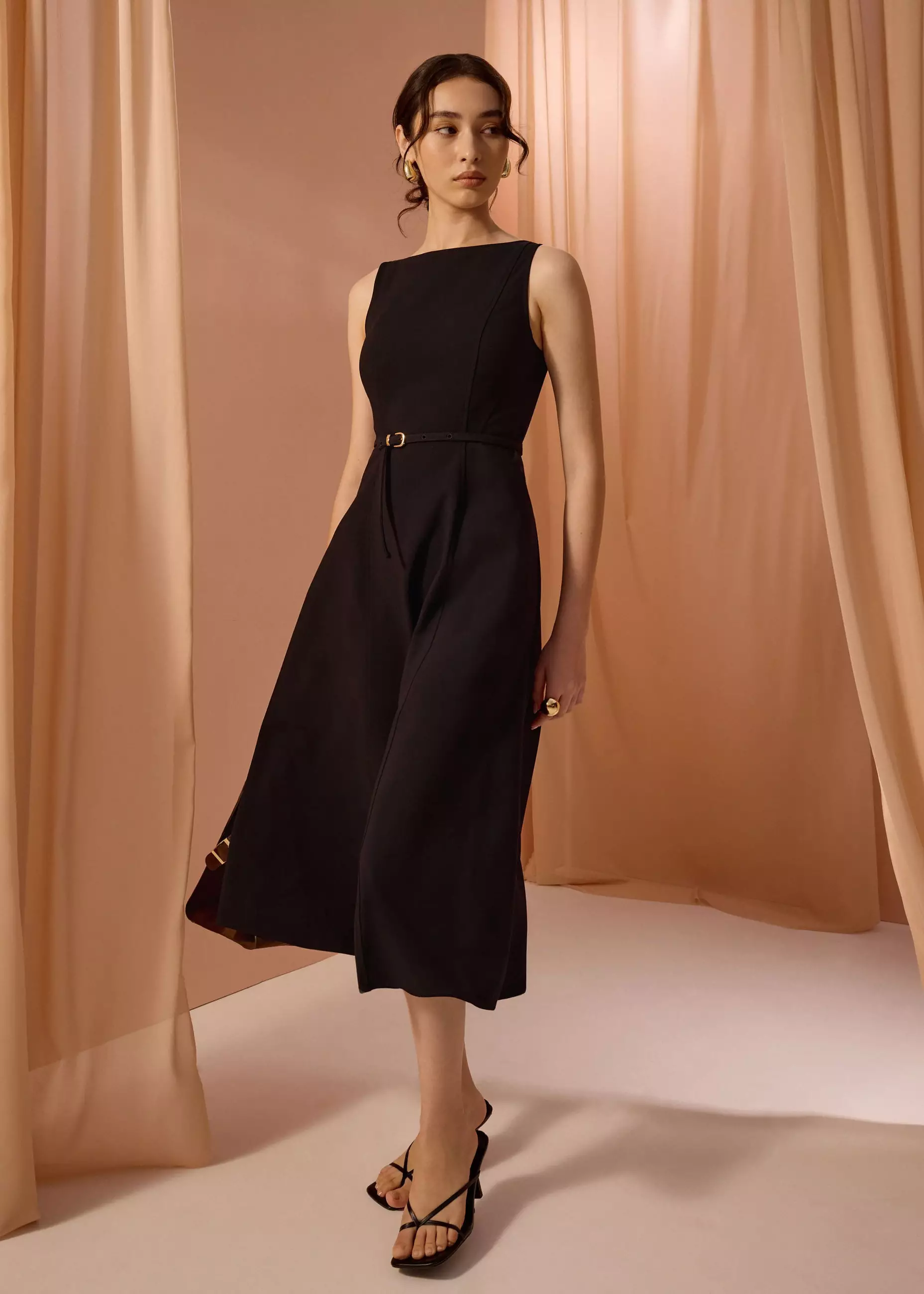 Jual Love, Bonito Dress Wanita Ling Belted Boat Neck Fit Flare