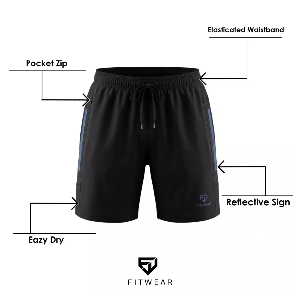 Fitwear  Celana Pendek Lari Olahraga Pria THOMAS 2 RELEFTIVE STRIPE - BLACK