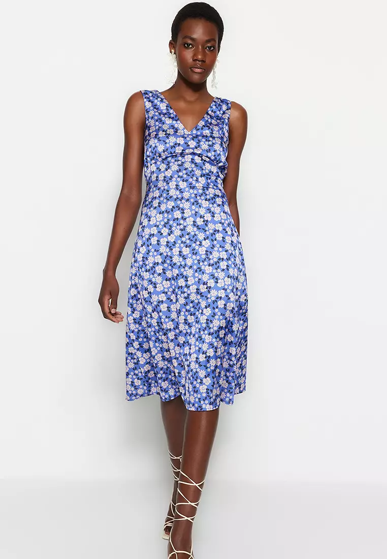 Satin floral midi dress new arrivals