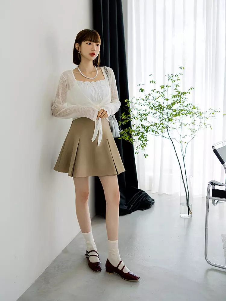 V-shaped pleated A-line blazer set mini skirt [CA2981]