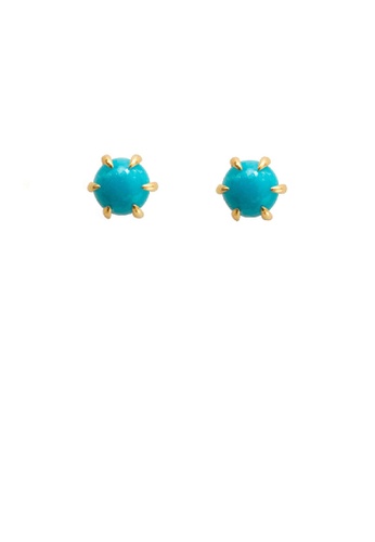 Glamorousky silver Simple and Sophisticated Plated Gold Geometric Round Imitation Turquoise Stud Earrings 45573AC7665EE8GS_1