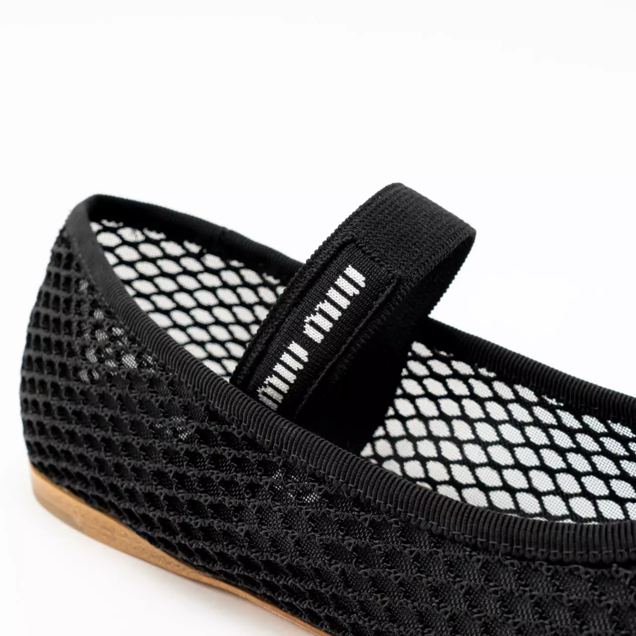 Mesh Fabric Logo Band Strap Ballerinas Black