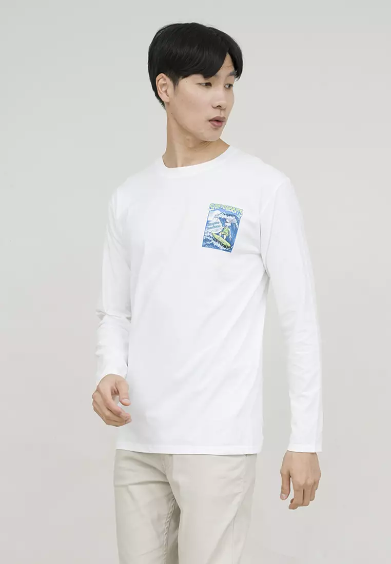 Kaos cotton combed lengan panjang pria putih houseofcuff surf rabbits