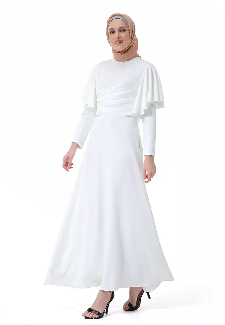 Zeta Dress Fashion Muslimah Wanita Long Sleeve Style Basic Relaxed Fit - Putih