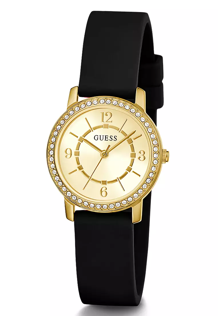 Guess GW0469L3 - Jam Tangan Wanita - Gold - Black Rubber Strap