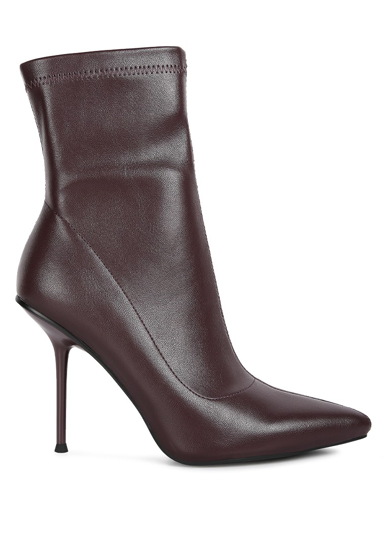 Burgundy High Pointed Heeled Ankle Boot