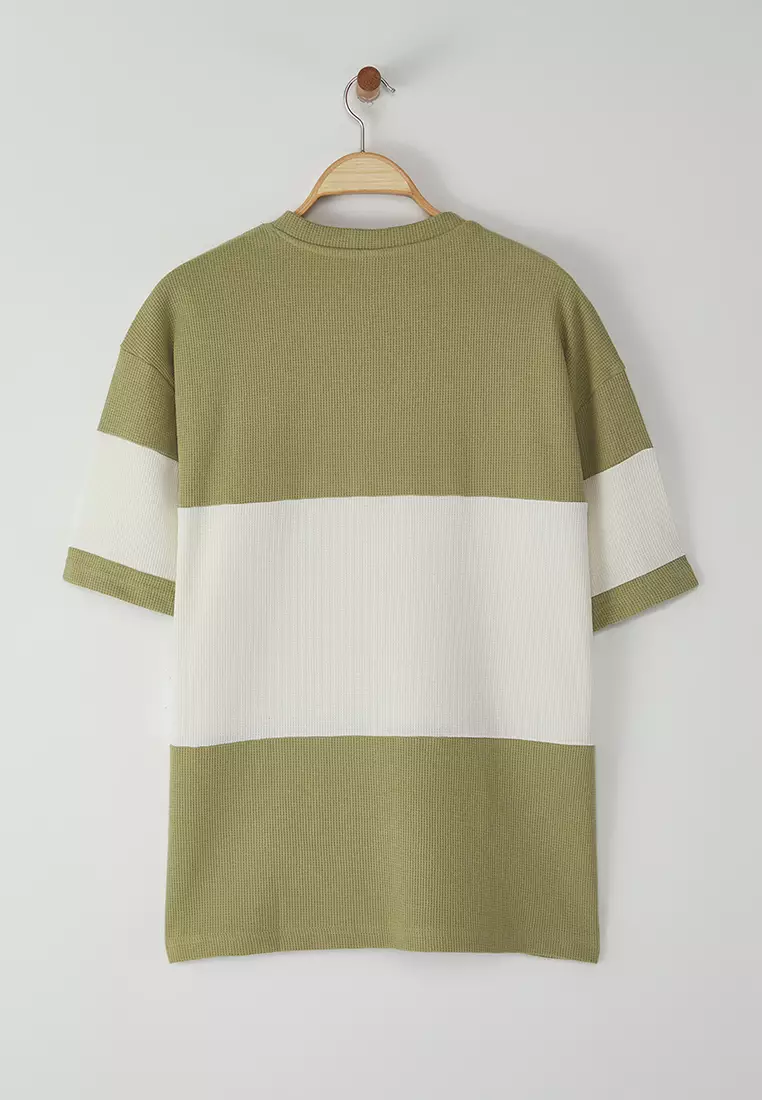 Mint Oversize T-Shirt 100% Cotton Color Block Textured Tmnss25Ts00065