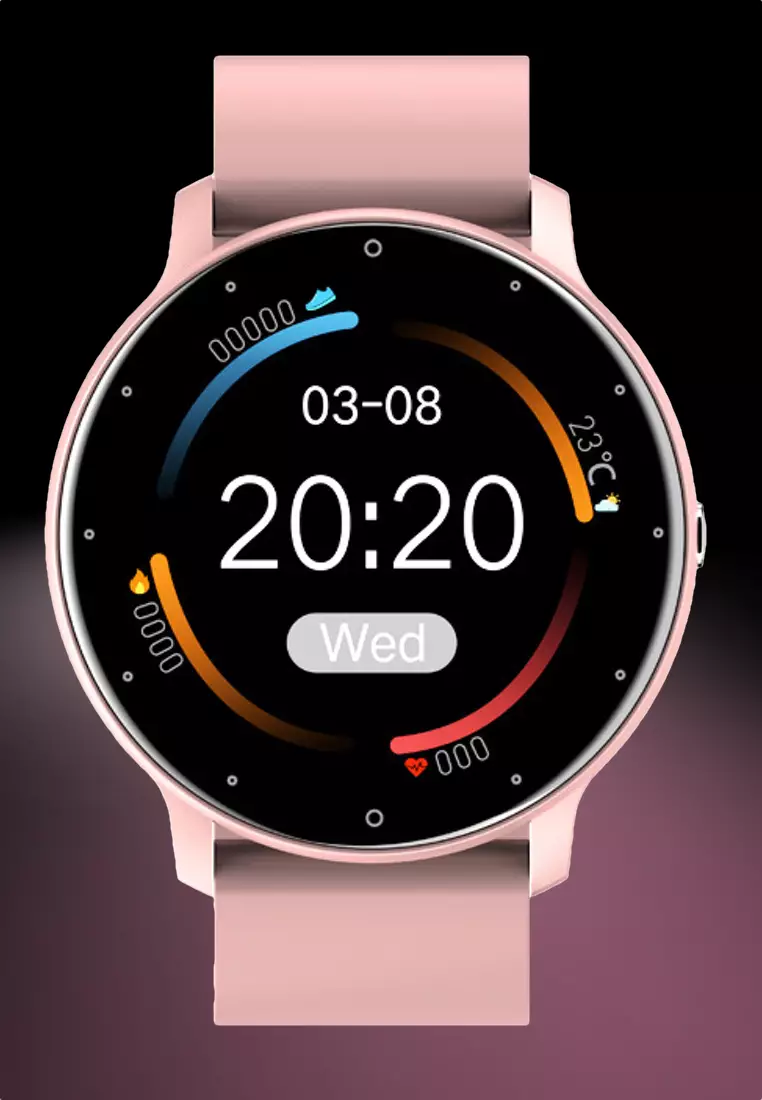 Unisex IOS/Android Pink SmartWatch with Stainless Steel Bracelet + 1 Free Pink Rubber Strap