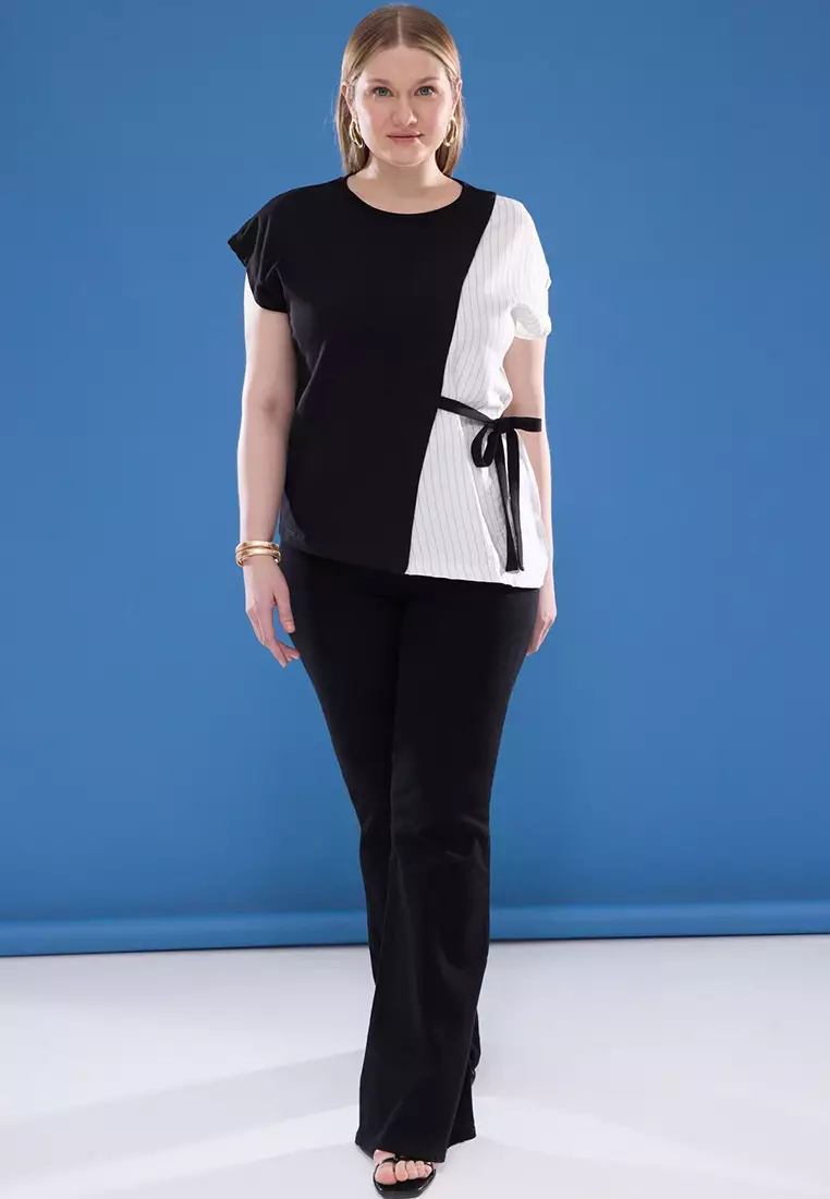 Plus Size Tie Detail Striped Blouse