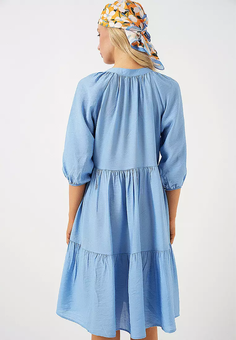 Buttoned Balloon Sleeve Dress