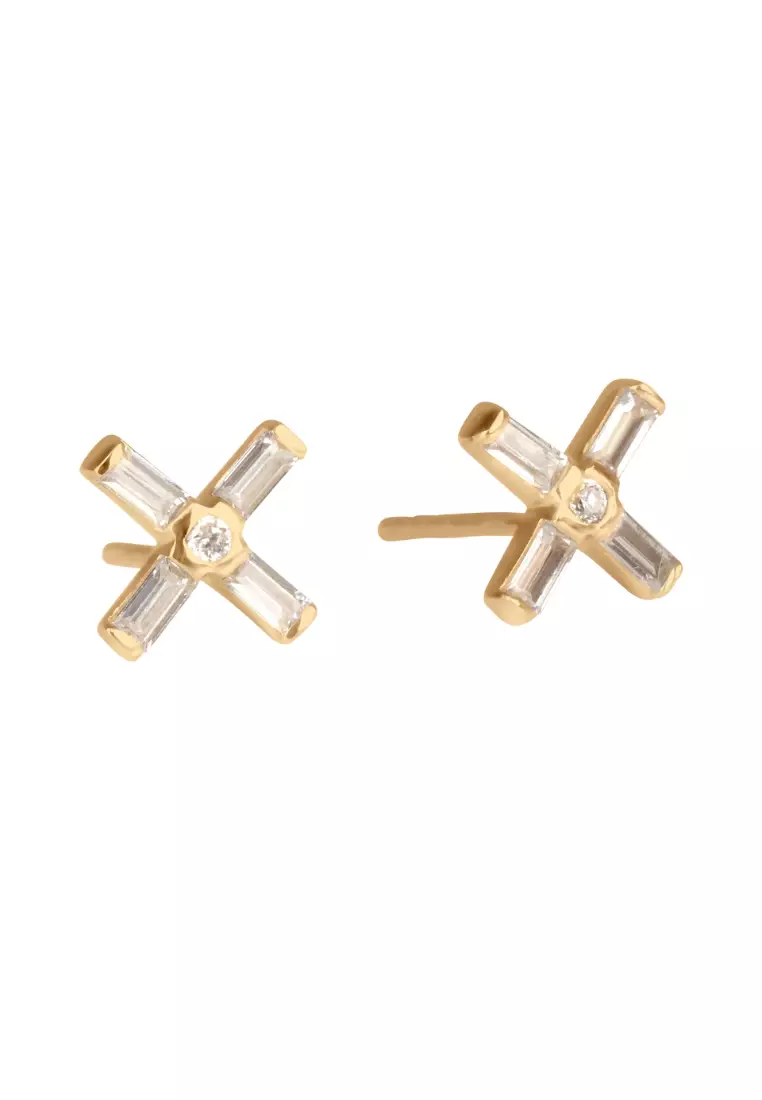 Vermeil Baguette Cross Stud Earrings