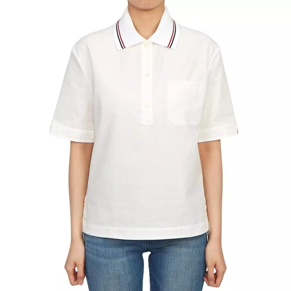 Seersucker Knit Collar Polo Shirt White