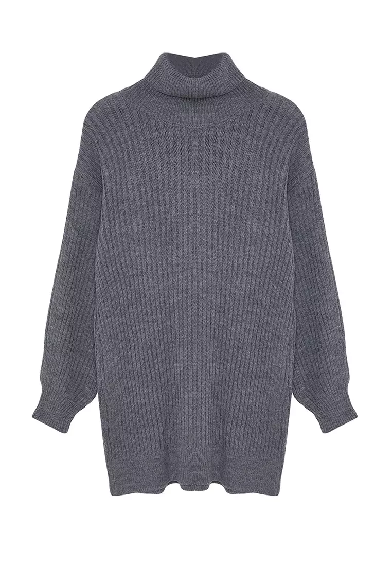 Anthracite Ribbed Basic Knitwear Sweater Tctaw25Ak00009