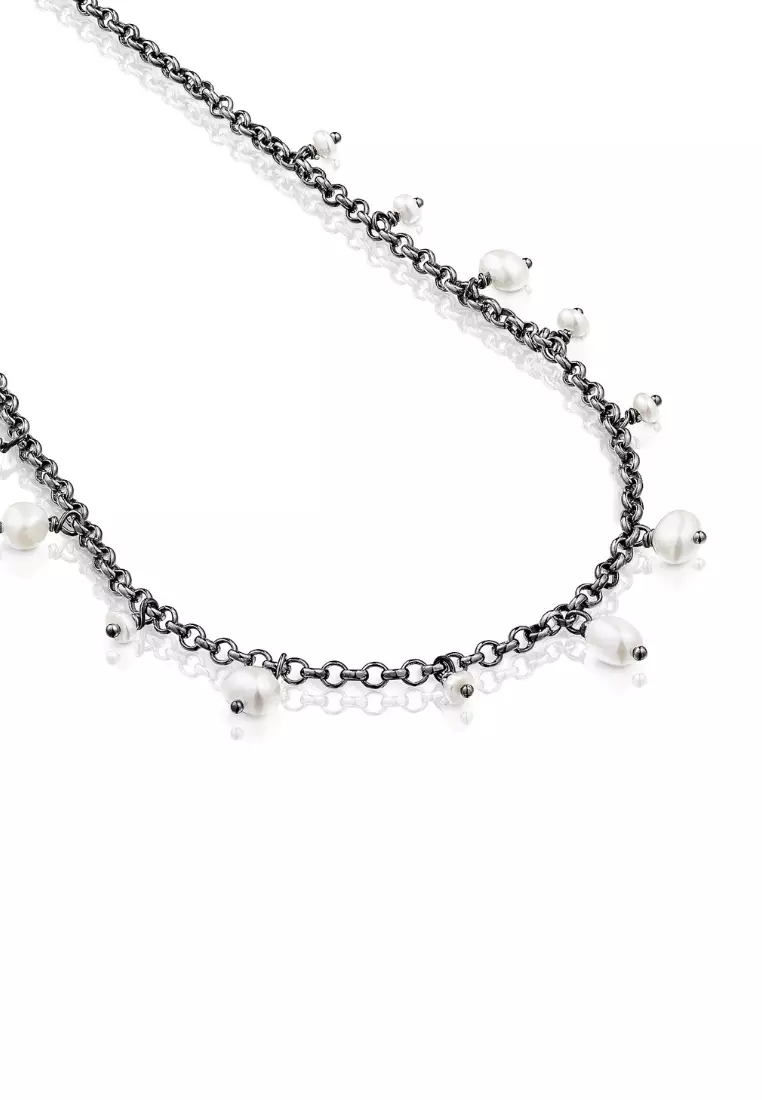 TOUS Virtual Garden Dark Silver Necklace with Cultured Pearls