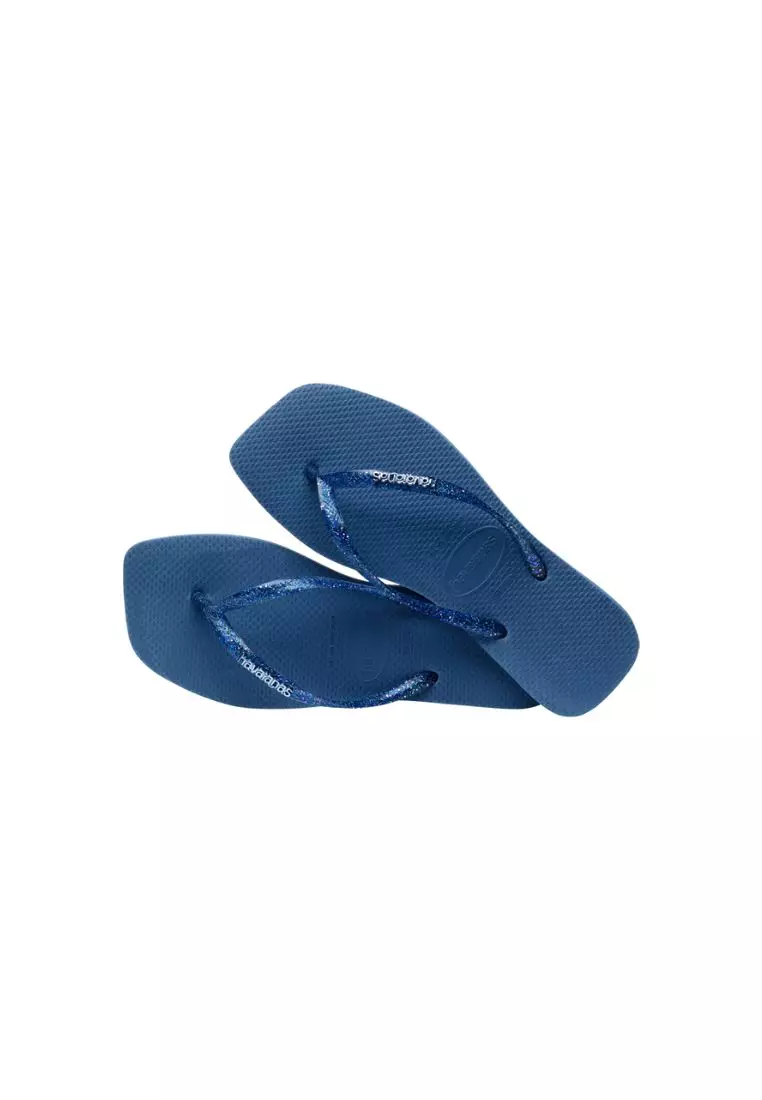 Buy Havaianas Women Slim Square Logo Metallic Flip Flops - Comfy Blue ...