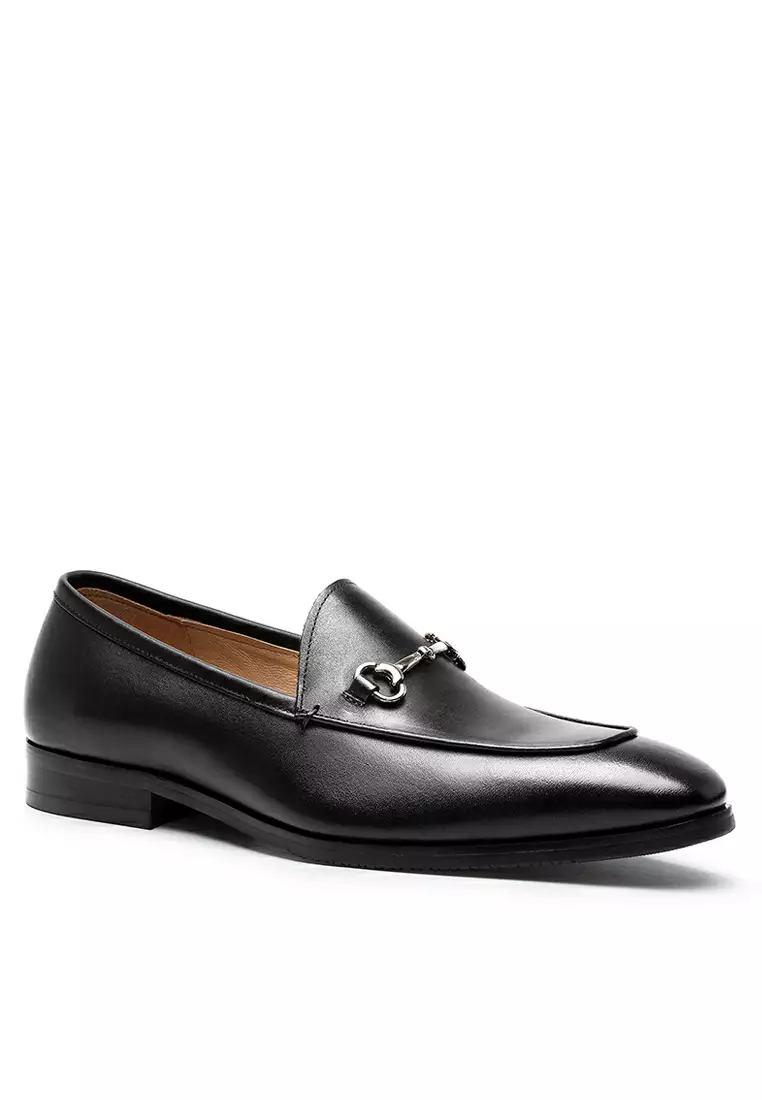 Men's leather horsebit loafer with web sales