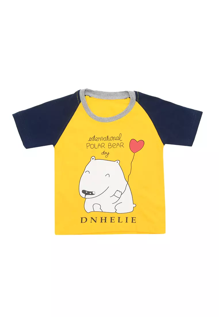 Skabe Pakaian Bayi Anak Laki Laki Baju Atasan Lengan Pendek Motif Polar Bear Setelan Celana Jeans All Size Warna Tua Usia 6 Bulan Hingga 12 Bulan 3246