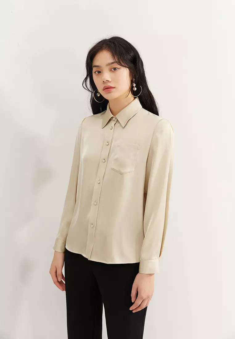 Straight Satin Long Sleeve Button Blouse