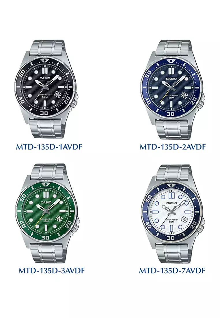 Men Analog Watch MTD-135D-7AV Silver Stainless Steel Strap