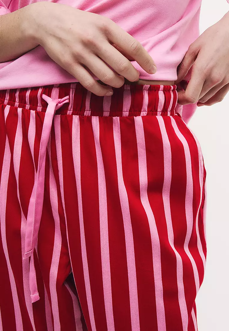 Women's Candy Striped Family Christmas Pyjama Set with Eye Mask